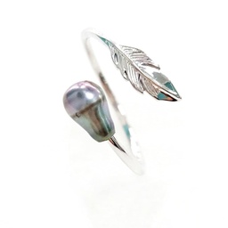 BAGUE CROISEE PLUME ET 1 KEISHI - ARGENT