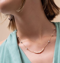 [ZIBAR] COLLIER BARRE DE ZIRCONS &amp; 8 KEISHIS - PLAQUE OR