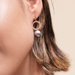 [ZIRONDBO] BOUCLES D OREILLES CERCLE ZIRCONS &amp; PERLE DE TAHITI - PLAQUE OR