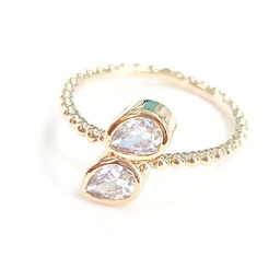 BAGUE DOUBLE GOUTTE ZIRCONS - PLAQUE OR