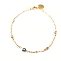 [BRIZK] BRACELET 1 KEISHI PLAQUE OR ET ZIRCONS