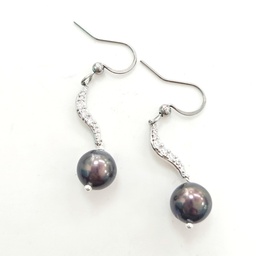 [BOAVAG] BOUCLES D OREILLES VAGUE ZIRCONS ET PERLES - ARGENT