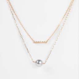 [2COBAR] COLLIER DOUBLE BARRE ZIRCONS ET PERLE - PLAQUE OR