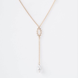 [OVALZK] COLLIER DECOLLETE OVALE ZIRCONS ET KEISHI - PLAQUE OR