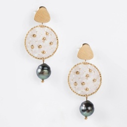 [BOWHITE] BOUCLES D OREILLES BLANCHES ET PERLE - ACIER DORE