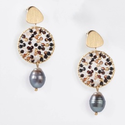 [BOBLACK] BOUCLES D OREILLES NOIRES ET PERLE - ACIER DORE