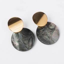 [NACREBO] BOUCLES D OREILLES NACRES RONDES GRAVEES - ACIER DORE