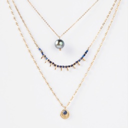 [COESME] COLLIER 3 RANGS ESMERALDA BLEU - ACIER DORE