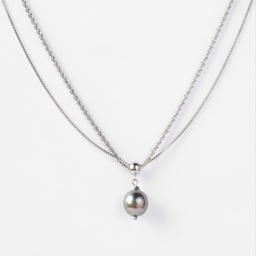 [2CO1P] COLLIER CHAINE DOUBLE PENDENTIF PERLE - ACIER