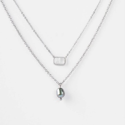 [KRECT] COLLIER 2 RANGS NACRE RECTANGLE ET KEISHI - ACIER - CAPSULE