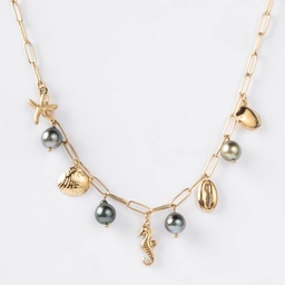 [SEACO] COLLIER SEA - GROSSES MAILLES BRELOQUES, PERLES - acier doré