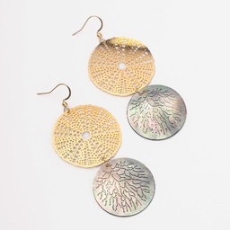 [BOURSIN] BOUCLES D OREILLES OURSIN ET NACRE CORAIL - ACIER DORE