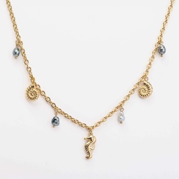 [BRELMER] COLLIER BRELOQUES 4 KEISHIS ET 3 FANTASIES MER - ACIER DORE