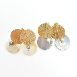 [BOKN] Boucles d'oreilles acier doré estampe + nacre + keishis