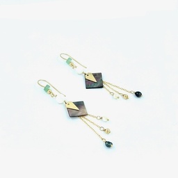 [GFBO52] Boucles d'oreilles nacre losange, pierres - plaqué or