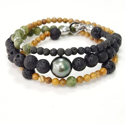 [MBR3NV] Bracelet homme 3 tours noir/vert