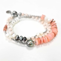 [NIBRRN] Bracelet Nico 3 tours ROSE ET BLANC