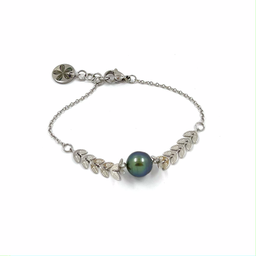 [SNBRP] Bracelet minimaliste chaine serpent acier perle Tahiti